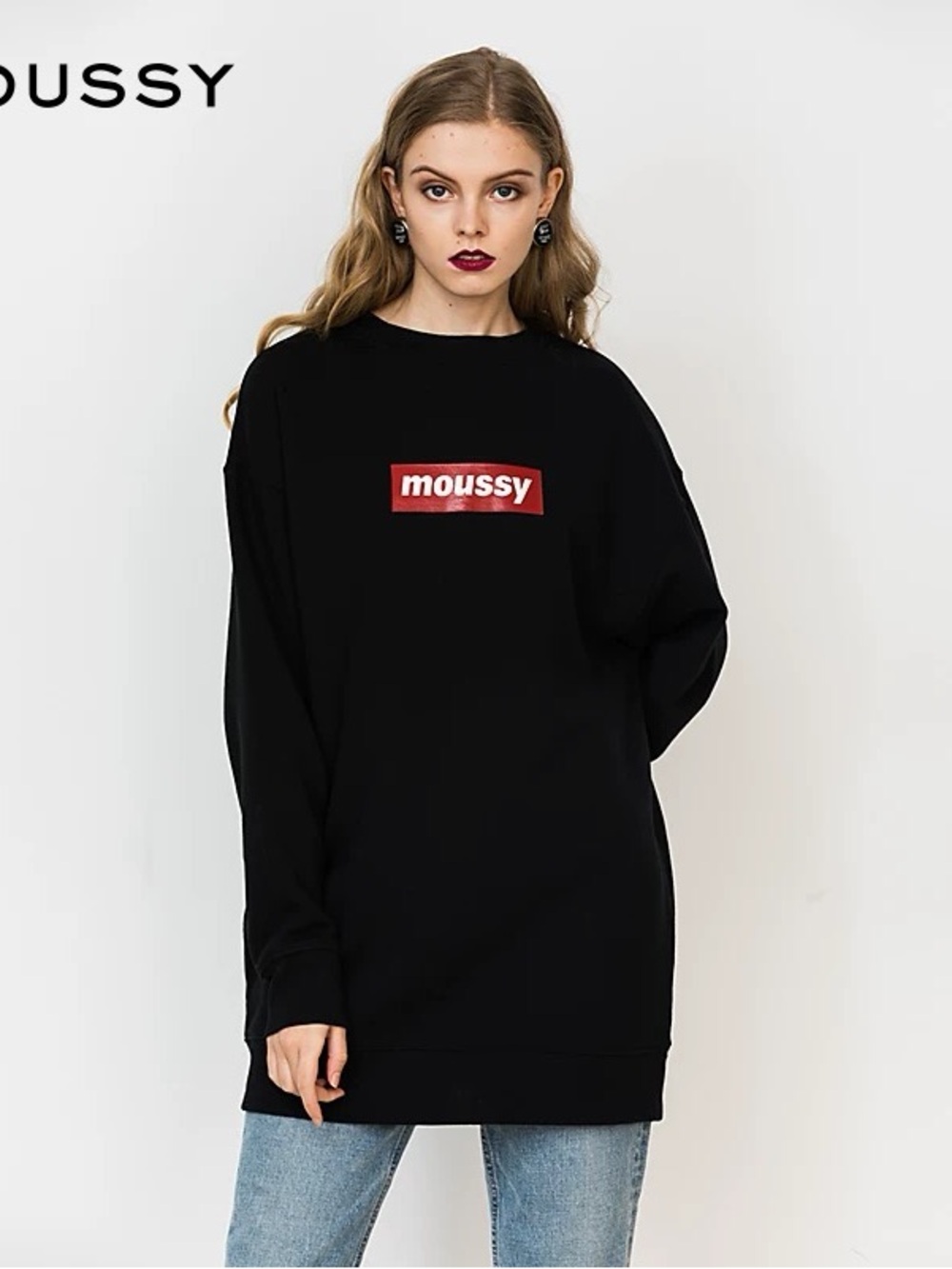 Moussy Black Sweatshirt with Red Logo Box